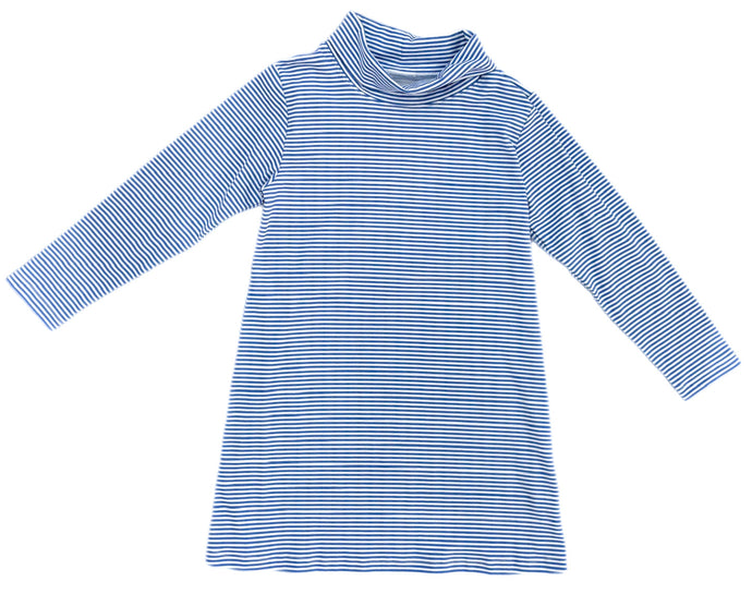 Basics Lanier Knit Turtleneck Dress, Royal Blue Stripe