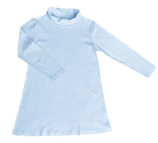 Basics Lanier Knit Turtleneck Dress, Light Blue Stripe