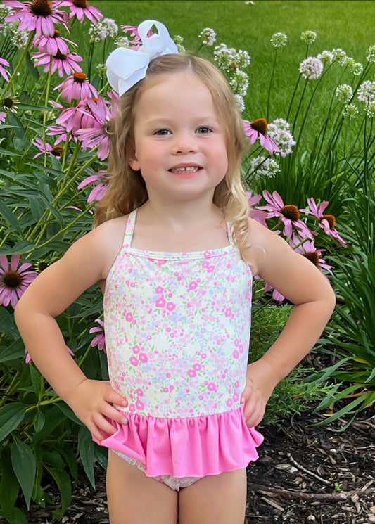 Lainey One Piece Swim, Fuchsia Floral (Ready to Ship)