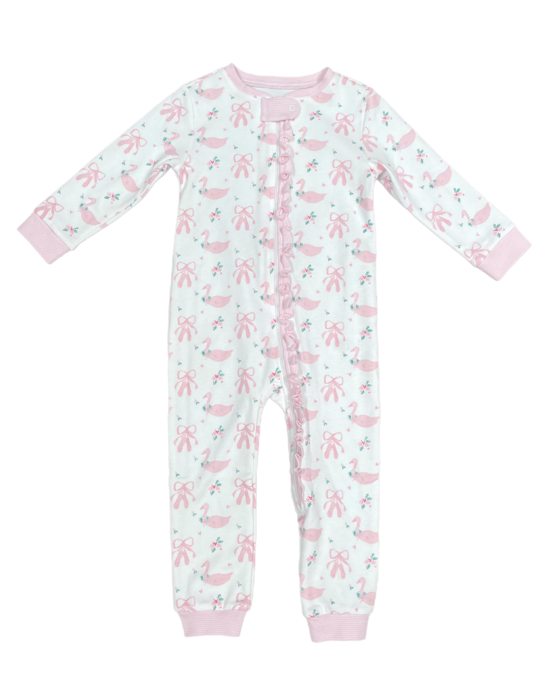 Girls One Piece Zip Up Jammies, Swan