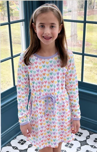 Camille Knit Dress, Rainbow Hearts (Ready to Ship)
