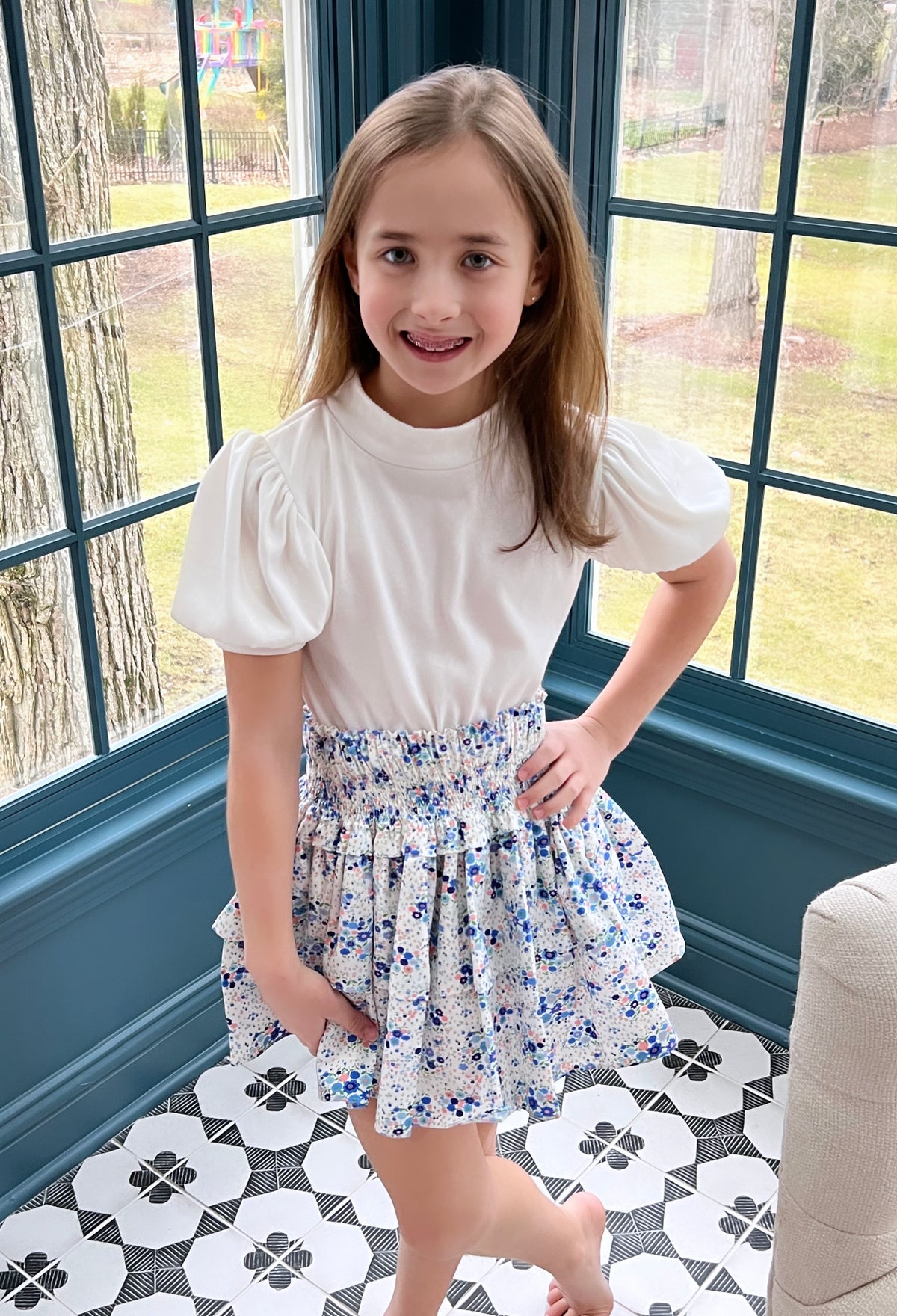 Smocked Ruffle Skirt, Fall Foral