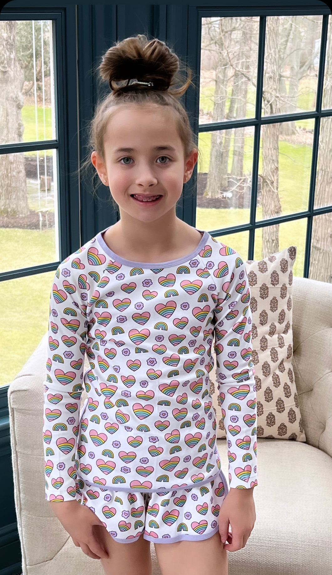 Lounge Long Sleeve Short Set, Rainbow Heart