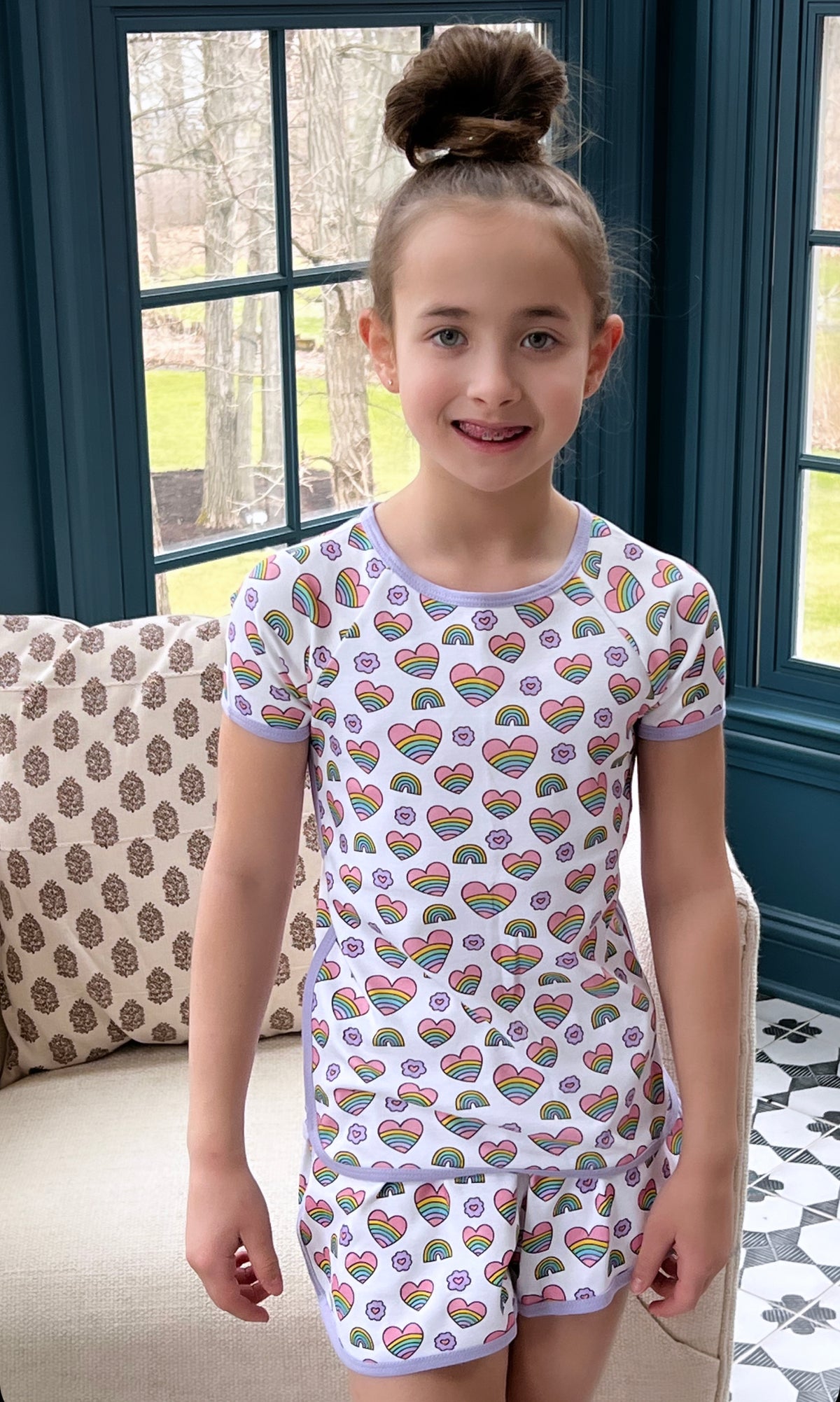 Lounge Short Sleeve Short Set, Rainbow Heart