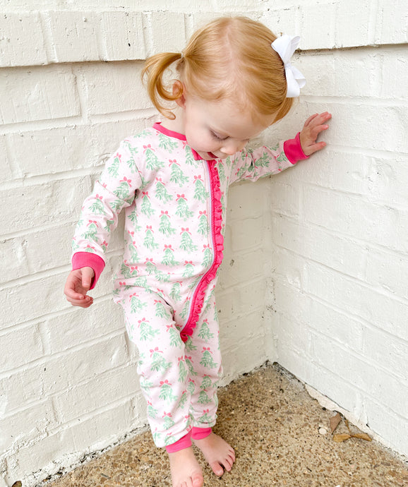 Girls One Piece Zip Up Jammies, Christmas Tree
