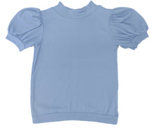 Short Puff Sleeve Ribbed Top, Slate Blue