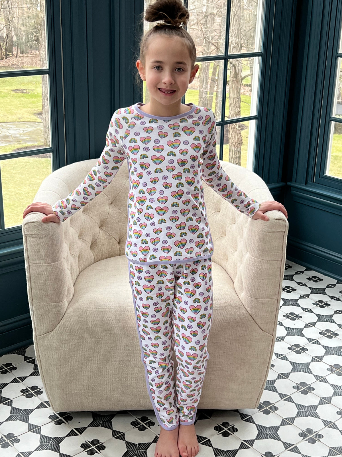 Lounge Long Sleeve Pant Set, Rainbow Heart