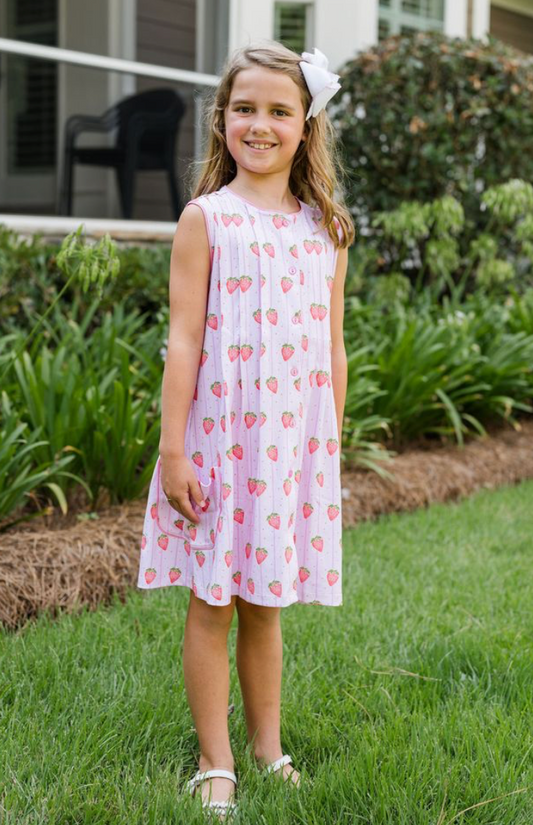 Reagan Dress, Strawberry Stripe,ONLINE