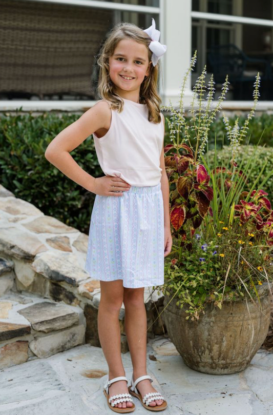 Sage Skirt Set, Blue Floral Scallop, product