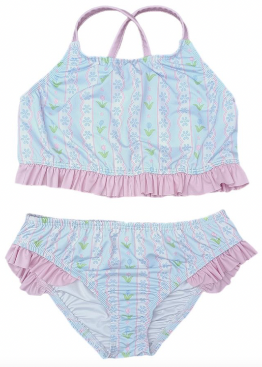 Lila Two Piece Swim Blue Floral Scallop online