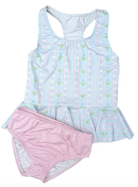 Collette Blue Floral Scallop Swim online