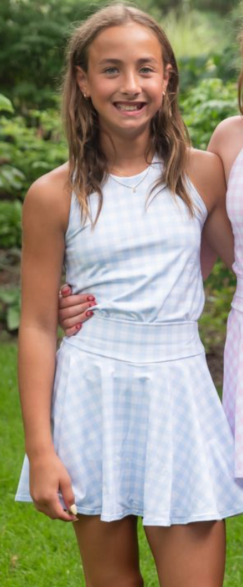 Blue Gingham Cross Back Top