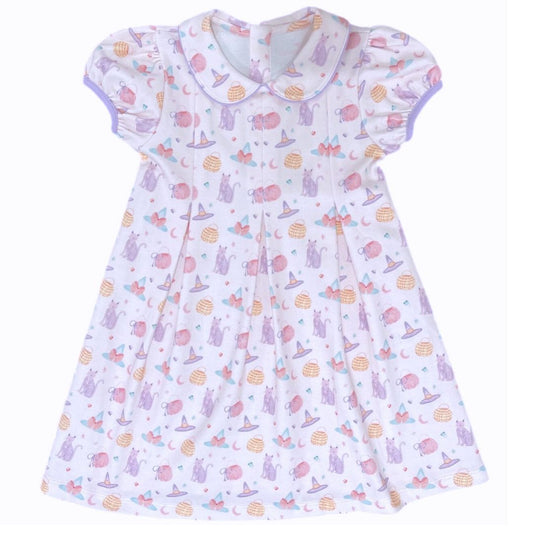 Penny Pleat Dress with Collar, Halloween Pima Knit