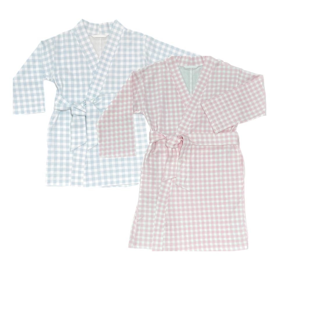 Pima Knit Robe, Light Blue Gingham
