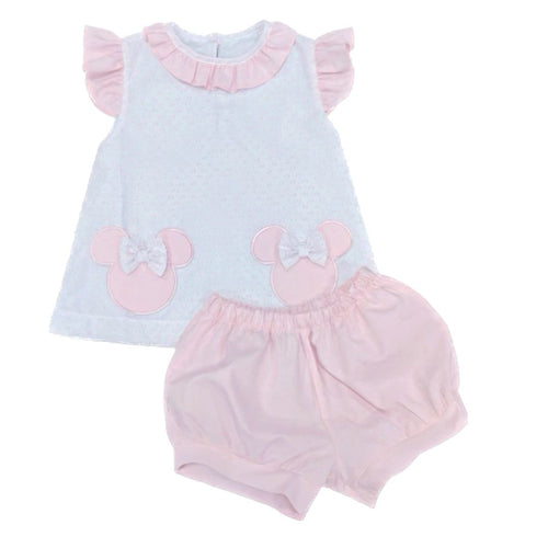 Mouse Bloomer/Banded Short Set, Pink Swiss Dot- Dreamers Collection