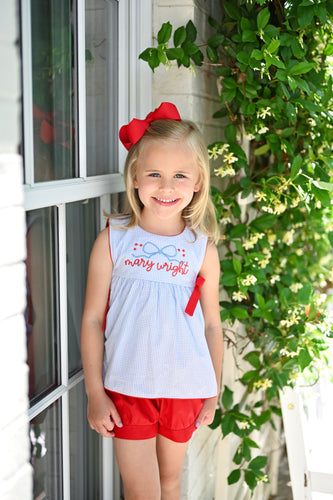 Abigail Bloomer/Banded Short Set, Patriotic Seersucker