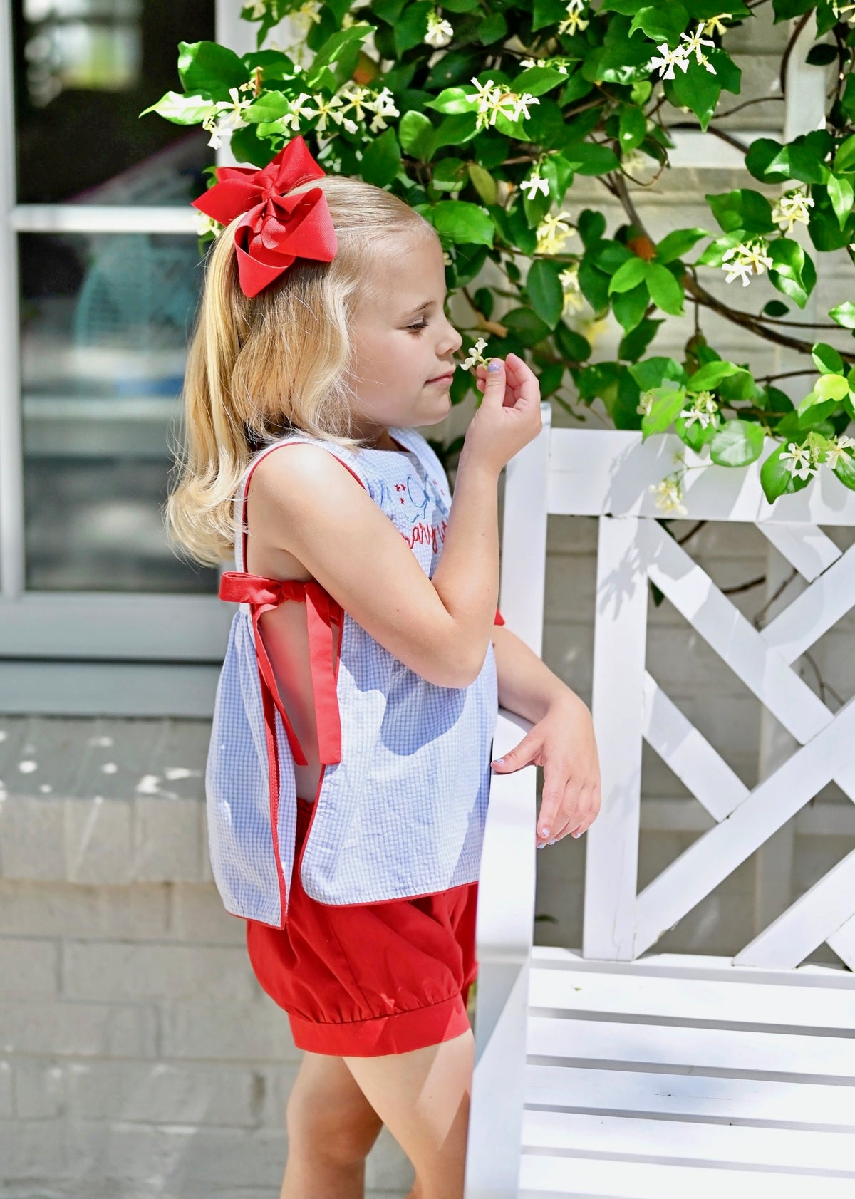 Abigail Bloomer/Banded Short Set, Patriotic Seersucker