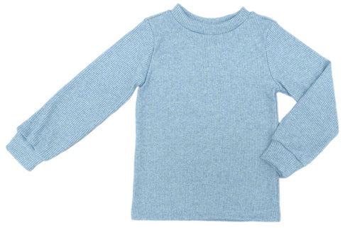 Blue Long Sleeve Top, Basic Ribbed Sparkle BE (Ready to Ship)