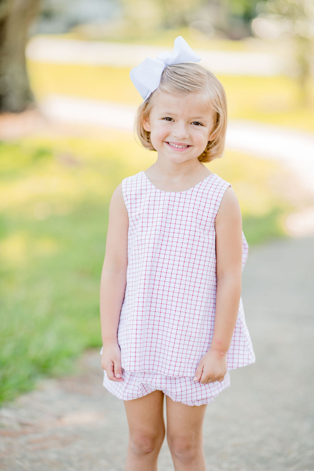 Lottie Bloomer/Banded Short Set, Red Check Seersucker