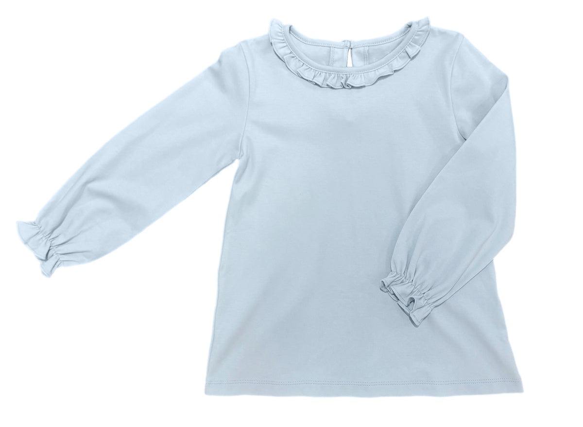 Basics Pima Ruffle Neck Top, Light Blue