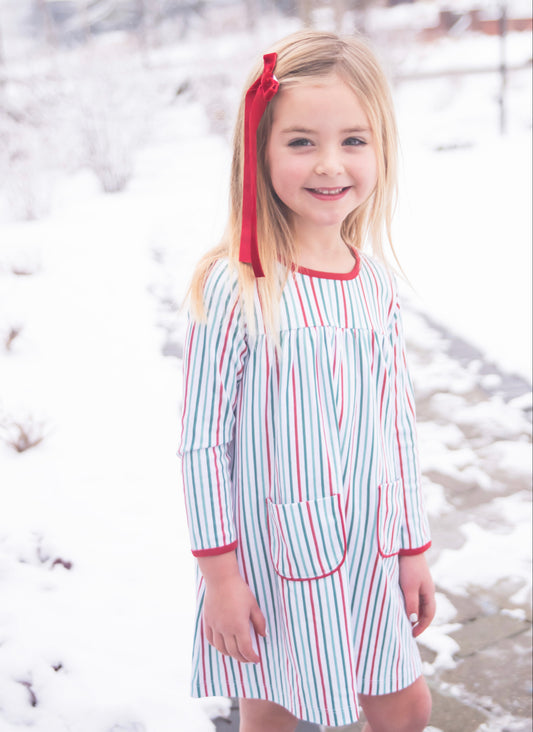 Lennon Knit Pocket Dress, Christmas Stripe (Ready to Ship)