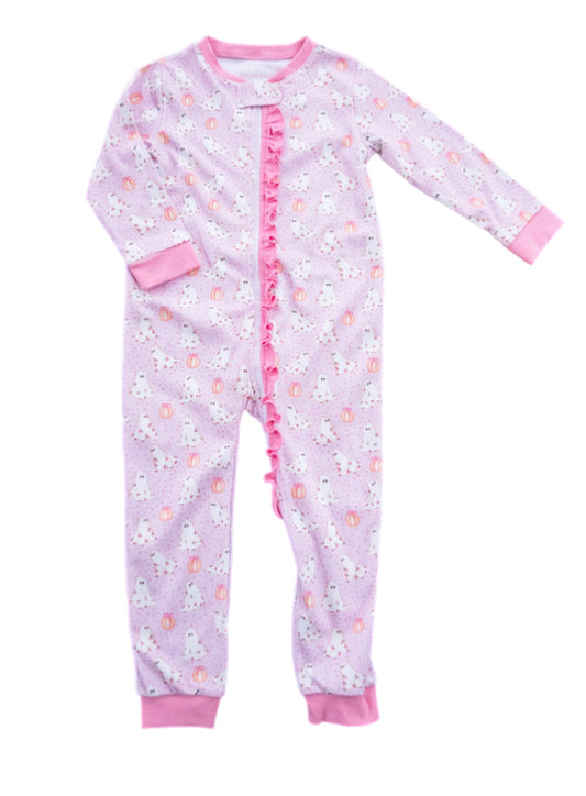 Girls One Piece Zip Up Jammies, Ghost (Ready to Ship)