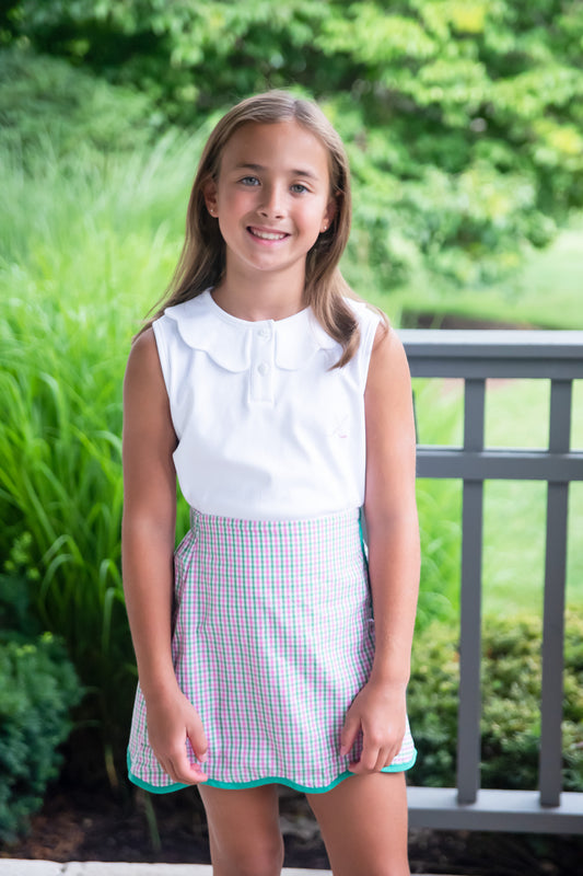 Collared Scallop Skirt Set, Pink and Green Check