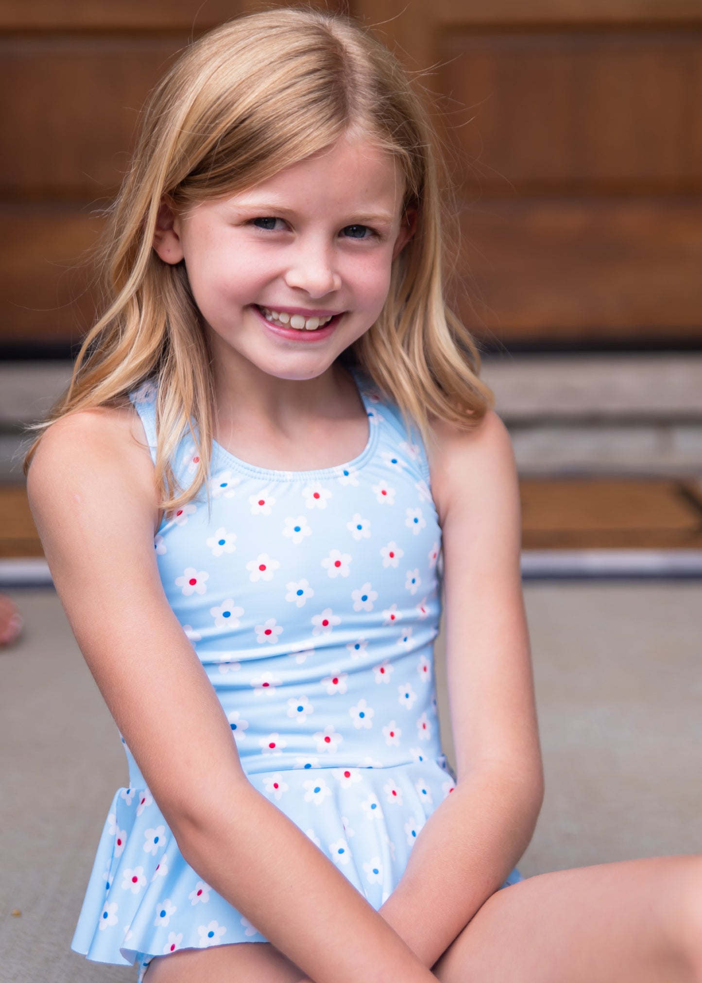 Collette Peplum Swim, Patriotic Daisy