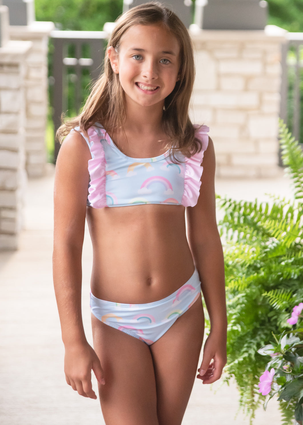 Loren Two Piece Swim, Blue Rainbow