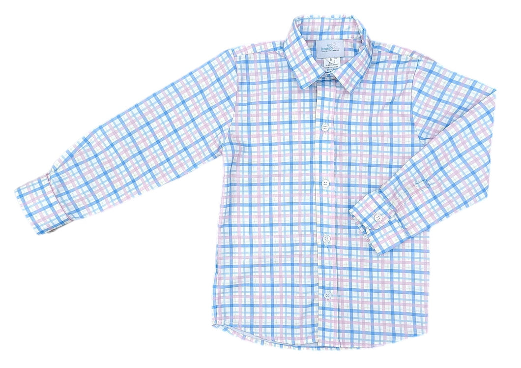 Ryan Button Up, Boys Pastel Plaid (Ready to Ship)