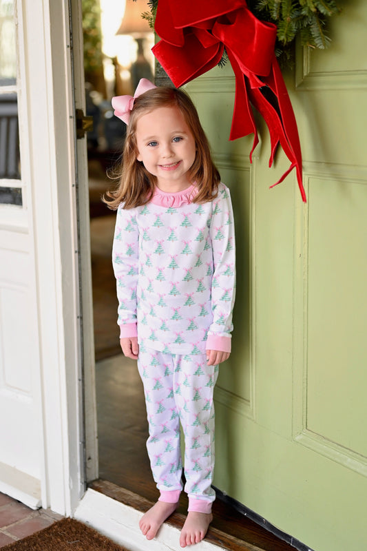 Two Piece Jammies, Pink Christmas Tree Knit (Ready to Ship)