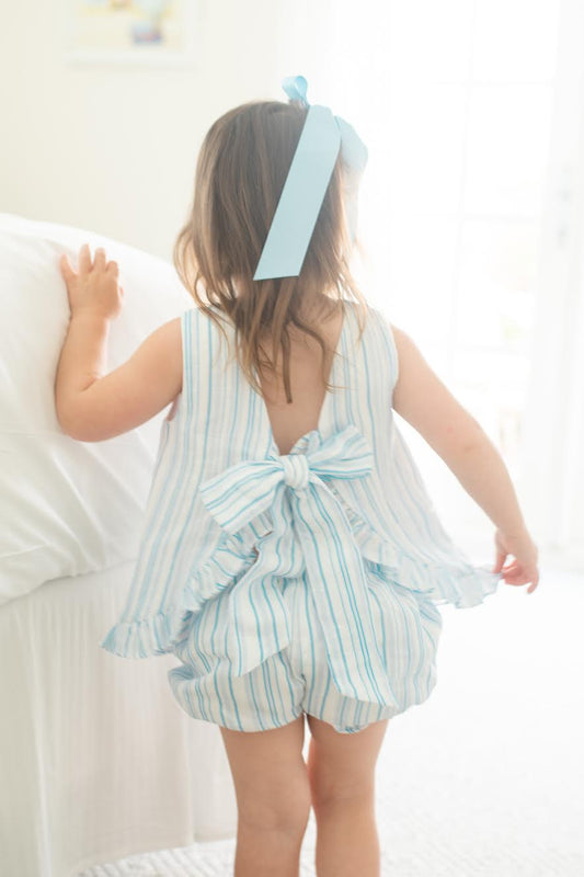 Mae Swing Bloomer/Banded Short Set, Blue Stripe Gauze