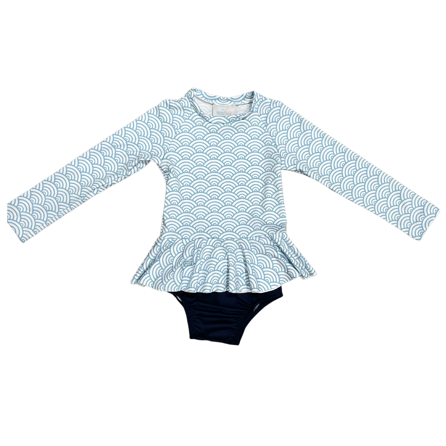 Poppy Peplum Rash Guard Set, Wave Print