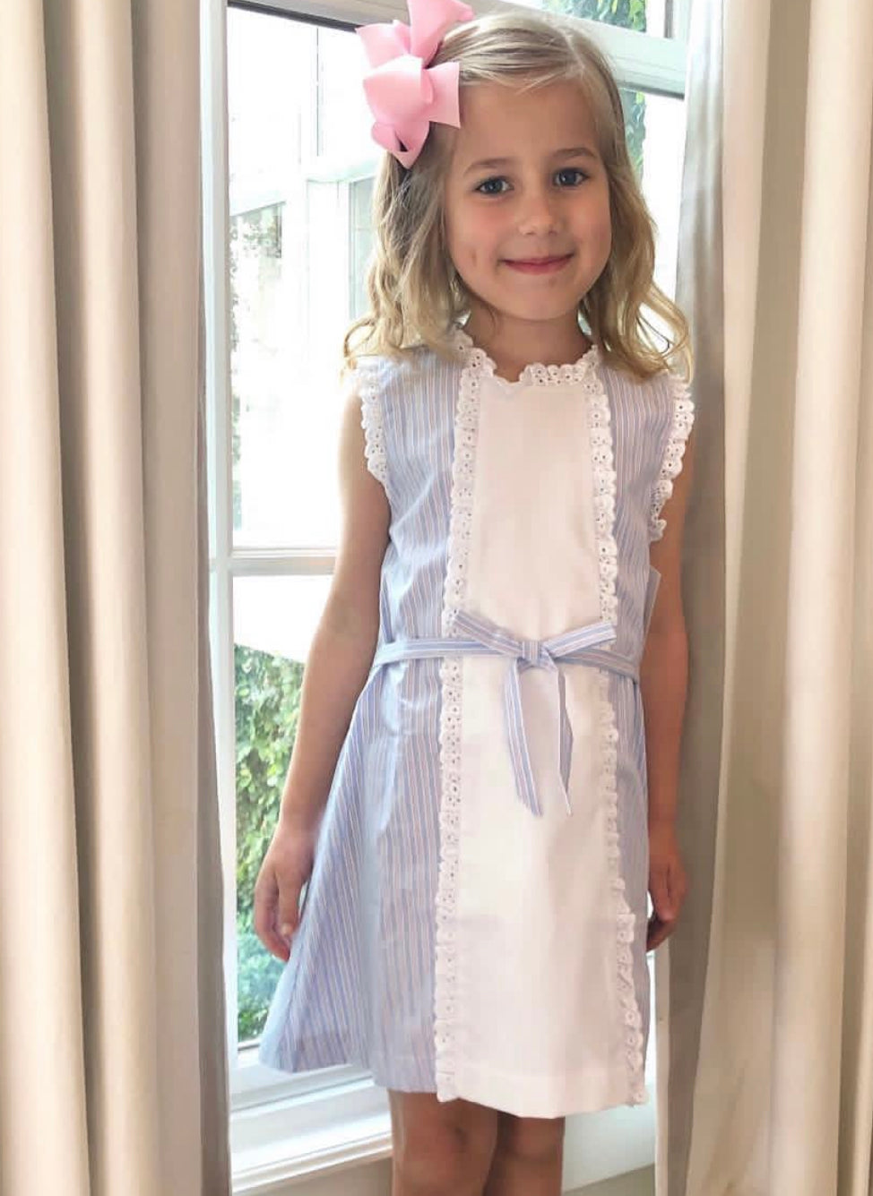 Louise Dress, Pink and Blue Stripe
