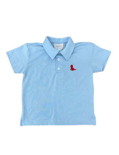 Blue Polo with Red Puppy