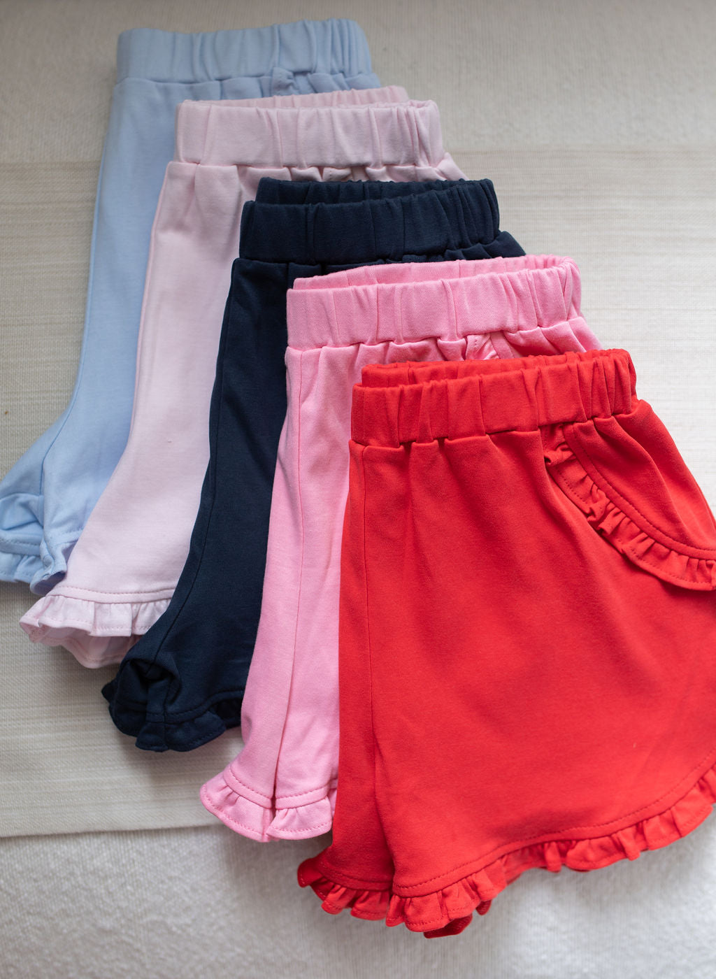 Kinley Ruffled Knit Pima Shorts, Light Pink