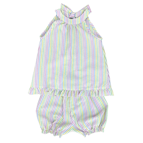 Tally Tie Bloomer/Banded Short Set, Pastel Stripe