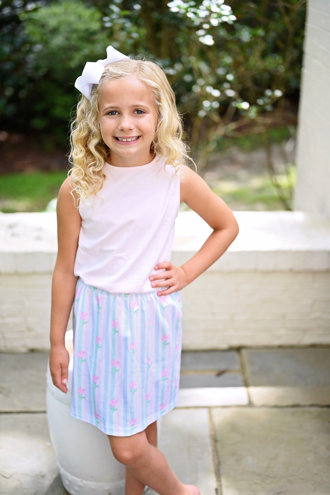 Sage Knit Skirt Set, Floral Pastel Stripe