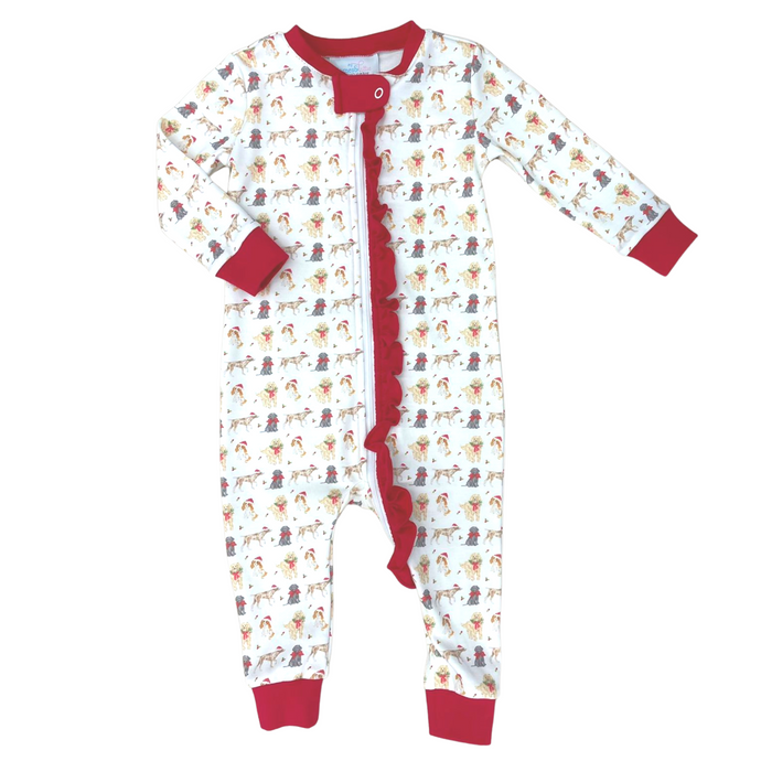 Girls One Piece Zip Up Jammies, Christmas Puppy