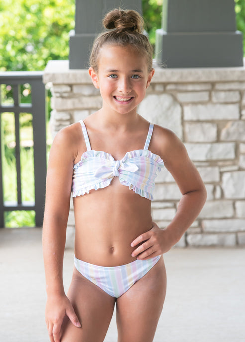 Two Piece Bandeau Swim, Pastel Stripe BE