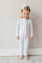 Girls One Piece Zip Up Jammies, Floral Pastel Stripe