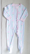 Girls One Piece Zip Up Jammies, Floral Pastel Stripe