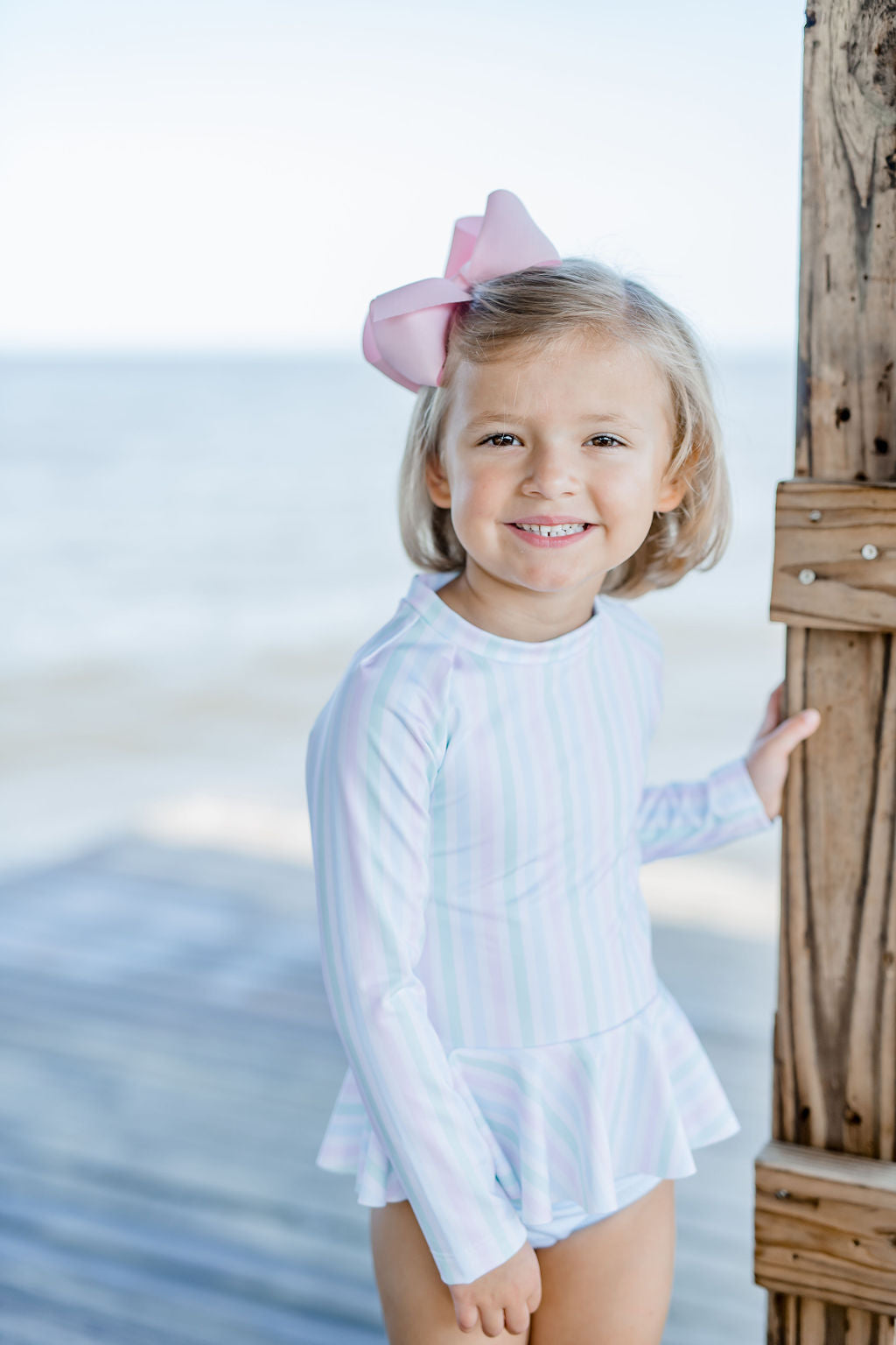 Poppy Peplum Rash Guard Set, Pastel Stripe