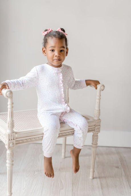 Girls One Piece Zip Up Jammies, Rosebuds and Bows