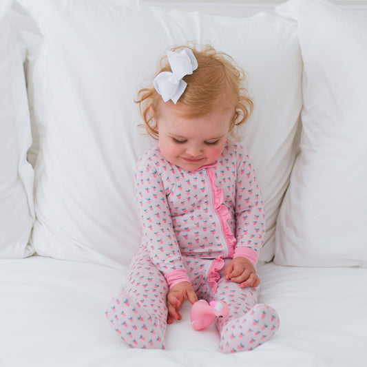 Girls One Piece Zip Up Jammies, Strawberries