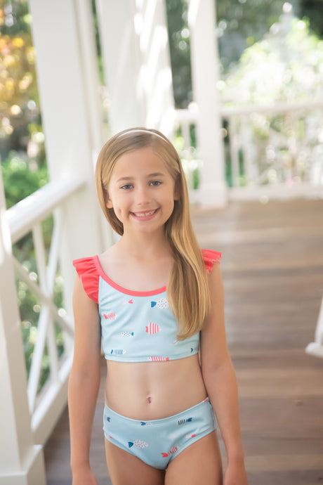 Emerson Two-Piece Swimsuit, Fish Print