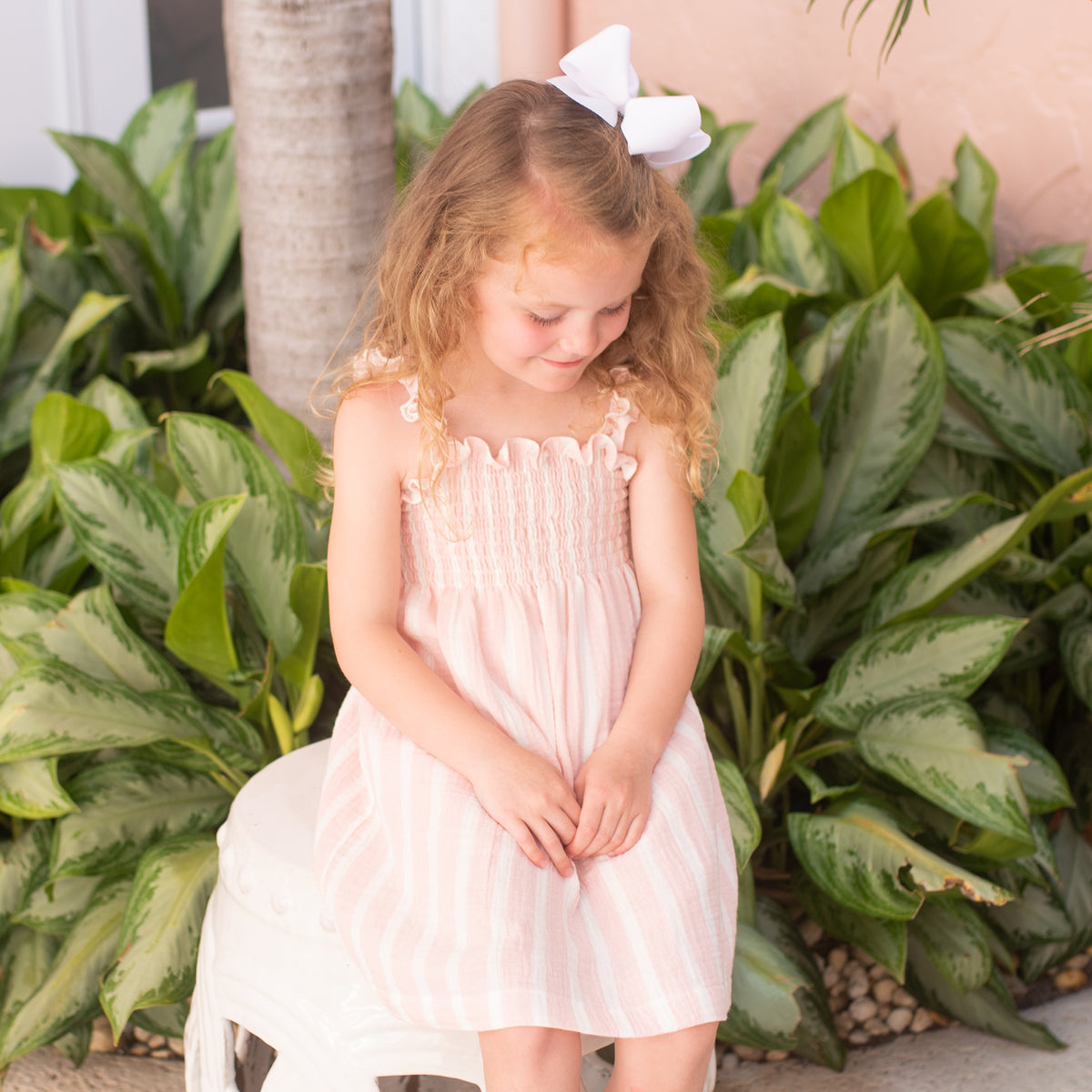 Mary Dress, Pink Stripe Gauze
