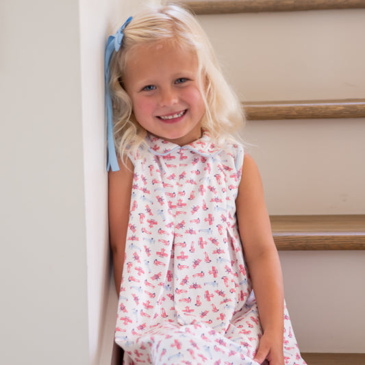 Penny Pleat Dress with Collar, Airplane