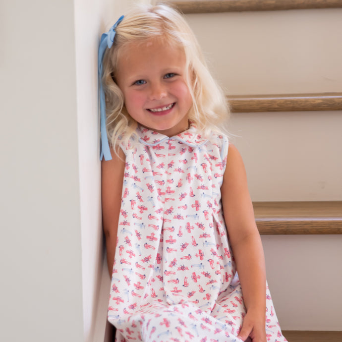 Penny Pleat Dress with Collar, Airplane