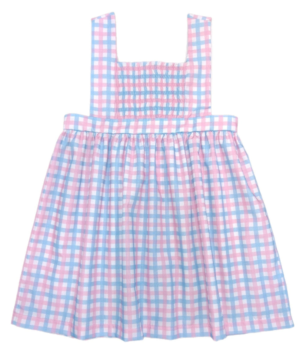 Sutton Smocked Dress, Pink and Blue Check